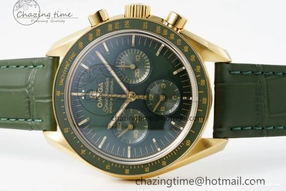 0512 Speedmaster Moonwatch in Moonshine Gold YG RMF Best Edition Green Dial on Green Leather Strap Manual Chrono EasyCare 7832